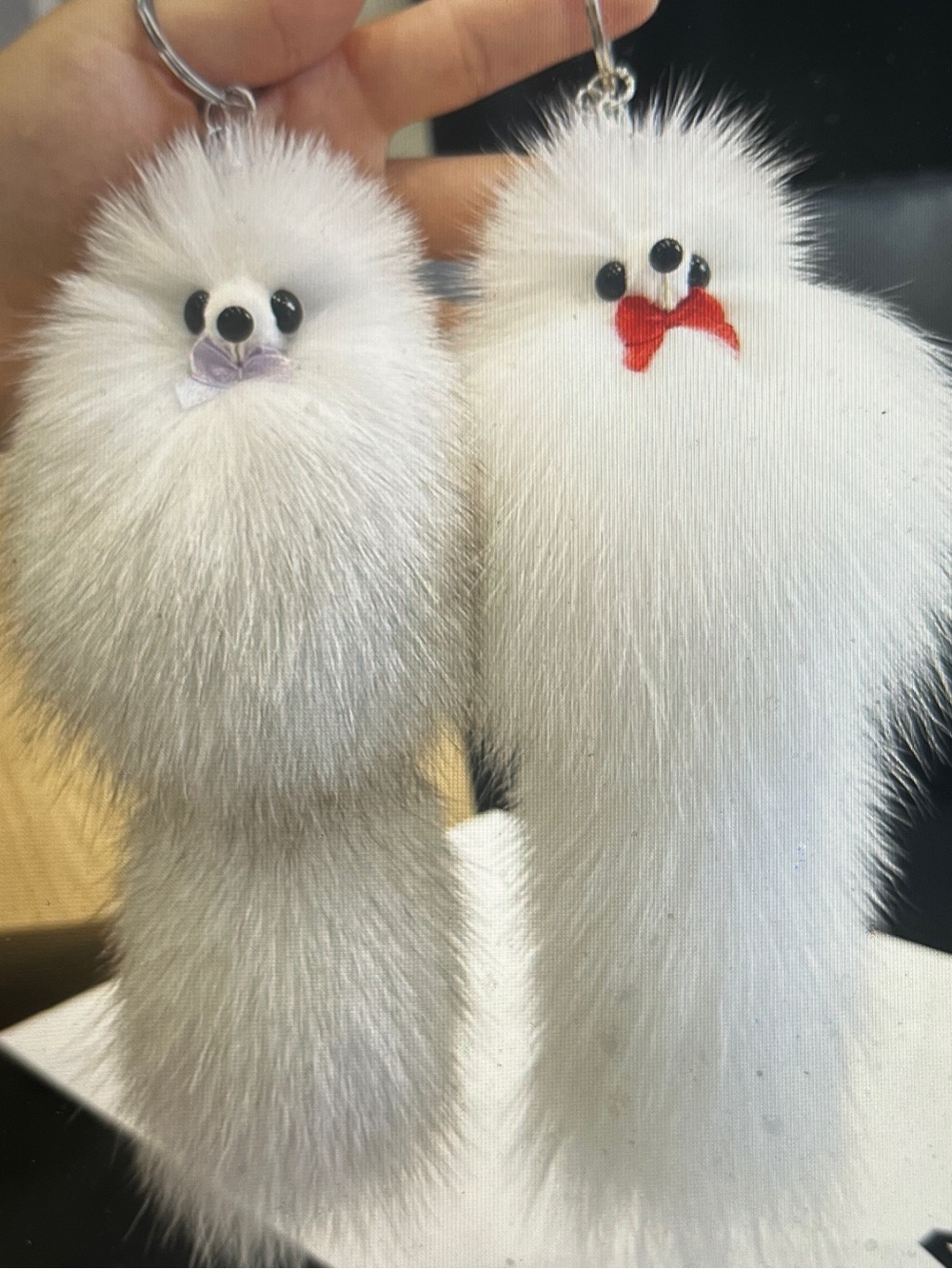 Genuine Fox Fur Pom Pom Pups Bagcharm/Keychain with Bow Accents “Pick One”